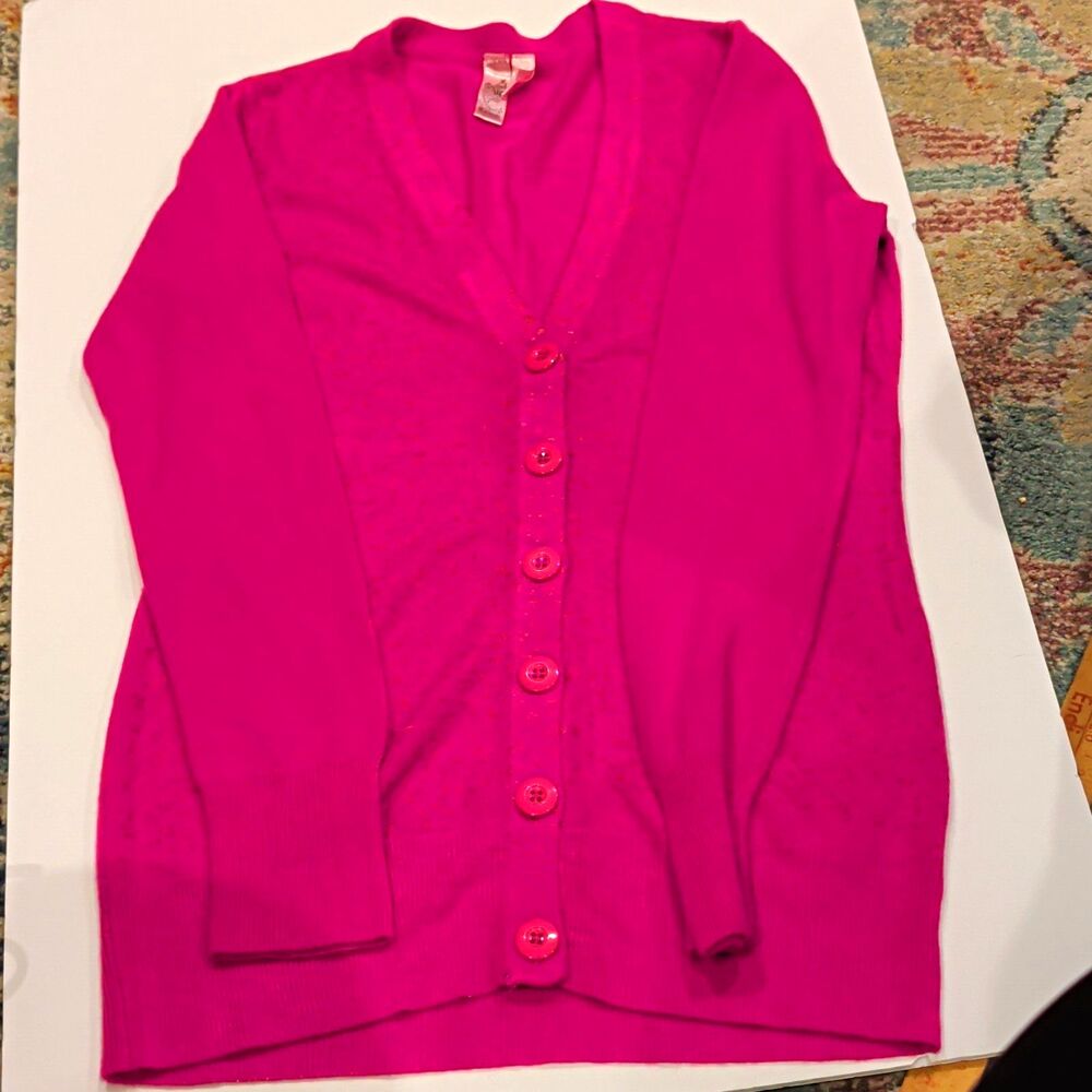Doll'ed Up by F.A.N.C. Pink Acrylic Knit Button Front V-Neck Cardigan M